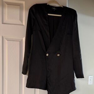 Lulu's Elegant Black Blazer Dress with Gold Buttons